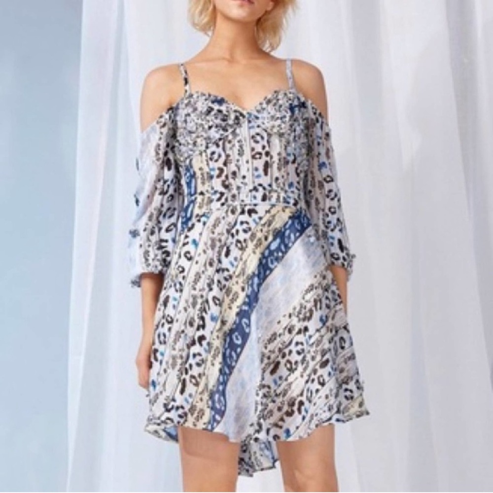 Foxiedox Blue Aura 3D Floral Printed Mini Dress Small